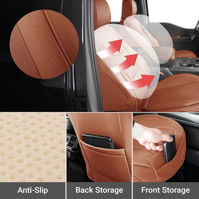 Coverland Custom SUV Car Seat Covers for 2020-2025 Subaru Outback | Premium Waterproof Faux Leather Non-Slip Memory Foam Airbag Compatible Custom Fit Interior Protector [Front Seat-Camel Brown] - Image 6