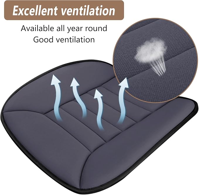 MYFAMIREA Car Seat Cushion Pad 1.2" Thick Comfort Seat Protector for Car Driver Seat Office Chair Home Use Memory Foam Seat Cushion with Non Slip Bottom, 20'' x 18.5'', Dark Gray - Image 3