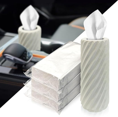 Car Tissue Holder, Refillable Round Cylinder with 3 Tissue Packs, Universal Fit for Vehicle Cup Holder, Home & Office, Car Accessories Interior (Light Grey) by Unknown