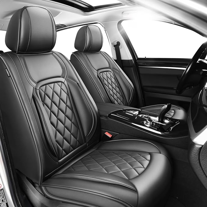 Fit Highlander Premium Leather Car Seat Covers for Toyota Highlander 2007-2025 2026 - Waterproof，Breathable，All-Weather Seat Cushion Protecto & Airbag Compatible, 2 Front Seat Black by Unknown