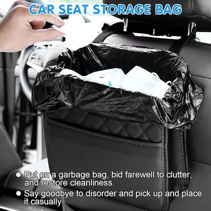 Mandark PU Leather Car Seat Back Organizer, Purple | Three-pocket layout with clear panel, elastic strap installation, fits most cars, SUVs, and trucks, car interior accessories - Image 3