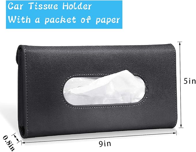 2PCS Car Tissue Holder Sun Visor Napkin Holder with Tissue Car Mask Holder | Refill Car Mask Holder PU Leather Tissue Box Tissue Box Holder Hanging Tissue Holder Mask Dispenser for Car - Image 2
