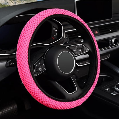 KAFEEK Elastic Stretch Steering Wheel Cover, Universal 15 Inch, Rose Red | Breathable Ice Silk Microfiber, Non-Slip Grip, Warm in Winter and Cool in Summer, Odorless by KAFEEK