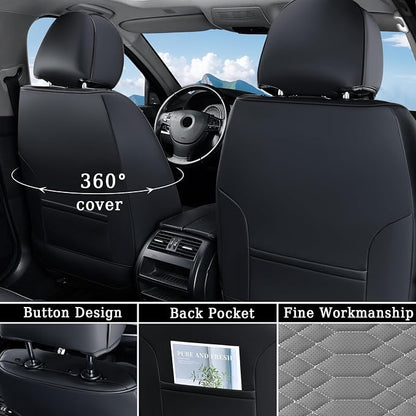 Coverado Leather Seat Covers, Car Seat Covers Full Set, Nappa Leather Seat Covers for Cars, Car Seat Protectors Waterproof, 5 Seats Black&Gray Automotive Seat Covers Fit for Most Cars Trucks - Image 2