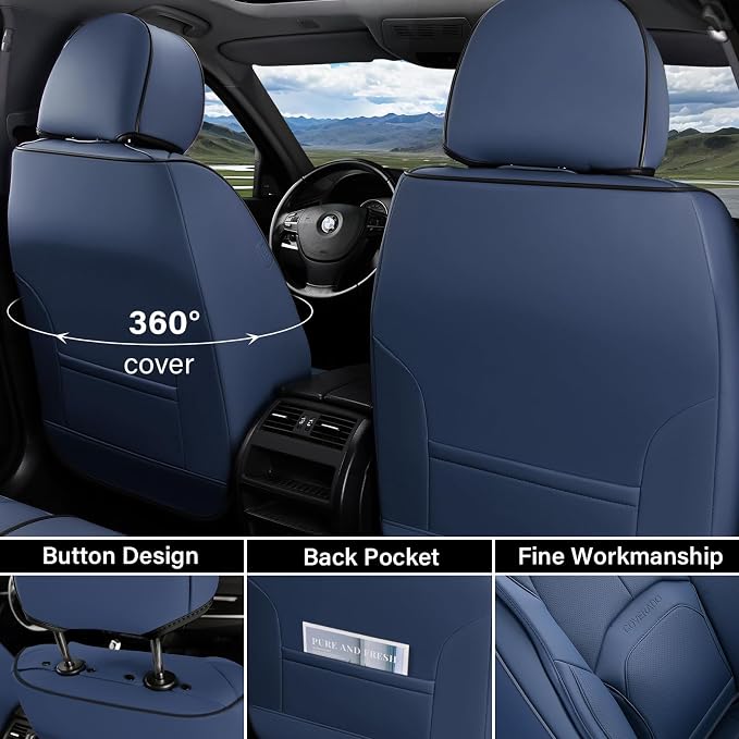Coverado Seat Covers, Car Seat Covers Front Seats, Premium Nappa Leather Seat Covers for Cars, Waterproof Car Seat Protector with Lumbar Support, Front Seat Covers Universal Fit for Most Cars (Blue) - Image 2