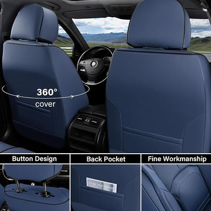 Coverado Seat Covers, Car Seat Covers Front Seats, Premium Nappa Leather Seat Covers for Cars, Waterproof Car Seat Protector with Lumbar Support, Front Seat Covers Universal Fit for Most Cars (Blue) - Image 2
