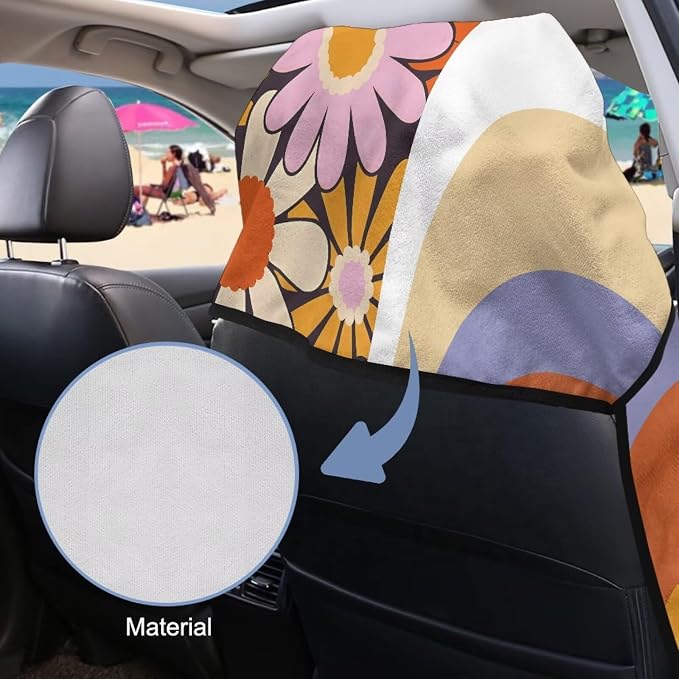 Hippie Flower Car Towel Seat Cover Breathable Soft Front Seat Towel Cover Fashion Cars Accessories Easy to Installation for Cars SUV Trucks - Image 3