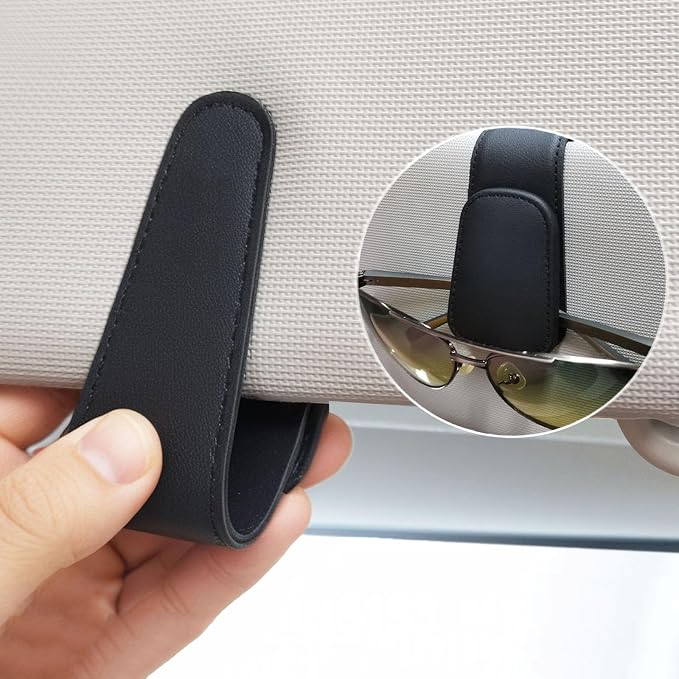 EldHus Sunglass Holder for Car Visor, Magnetic Car Glasses Holder Clip, Leather Eyeglass Holder for Car, Universal Vehicle Sunglasses Hanger Eyeglasses Mount, 1 Pack Black - Image 5