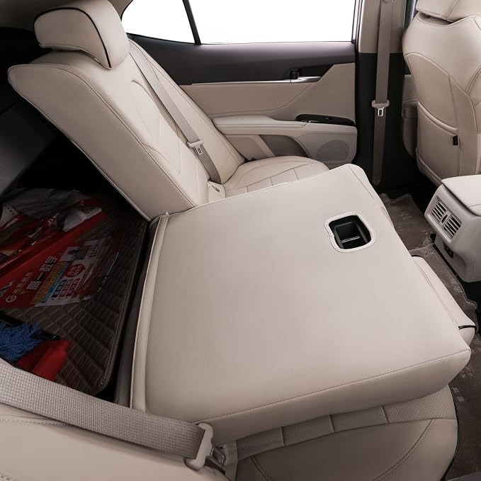 EKR Car Seat Covers for Toyota Camry 2018-2024 (Hybrid),Full Set | Custom Fit for Toyota Camry LE/SE 2018-2024 & SE Nightshade/Nightshade 2022-2024-Faux Leather(Beige) - Image 4
