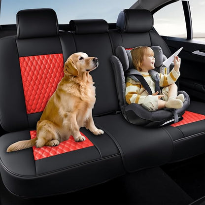 Coverado Leather Rear Seat Covers for Cars, Waterproof Back Seat Cover, Universal Automotive Seat Cushion Protector for Most Cars Trucks SUV (Black & Red Line) - Image 6