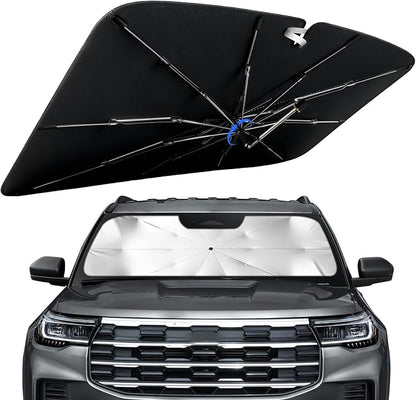 Windshield Sun Shade for Ford Explorer 2020-2026 with 360° Rotating Shaft | Custom Fit Umbrella Sunshade for UV Blocking, Interior Heat Protection, Easy Storage, UPF 50+ Cool Windshield Cover by Lonyaqui