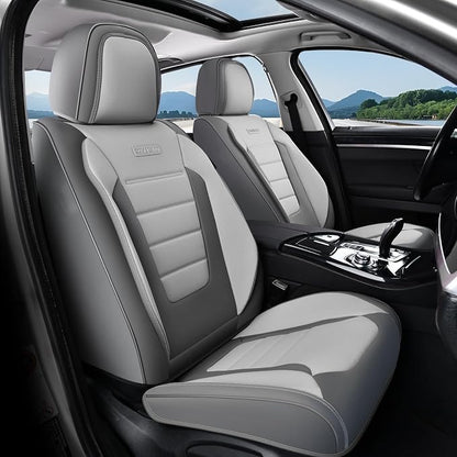 Coverado Car Seat Covers Full Set, Nappa Leather Seat Covers for Cars, Car Seat Protector Car Seat Cushion, Front and Back Seat Protectors Cushions Universal Fit for Most Cars (Gray&Light Gray) - Image 9