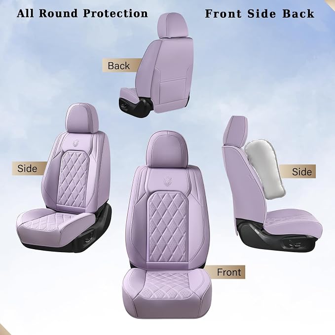 Coverado Car Seat Covers Full Set, Purple Leather Seat Covers for Cars, Luxury Front and Back Car Seat Protector, Universal Waterproof Car Seat Cover, Automotive Seat Covers Fit for Most Cars, Purple - Image 6