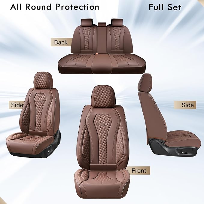 Coverado Seat Covers, Car Seat Covers Full Set, Coffee Car Seat Cover, Car Seat Cushion Waterproof, Luxury Auto Seat Covers, Seat Cover Car Seat Protector Fit for Most Cars - Image 6