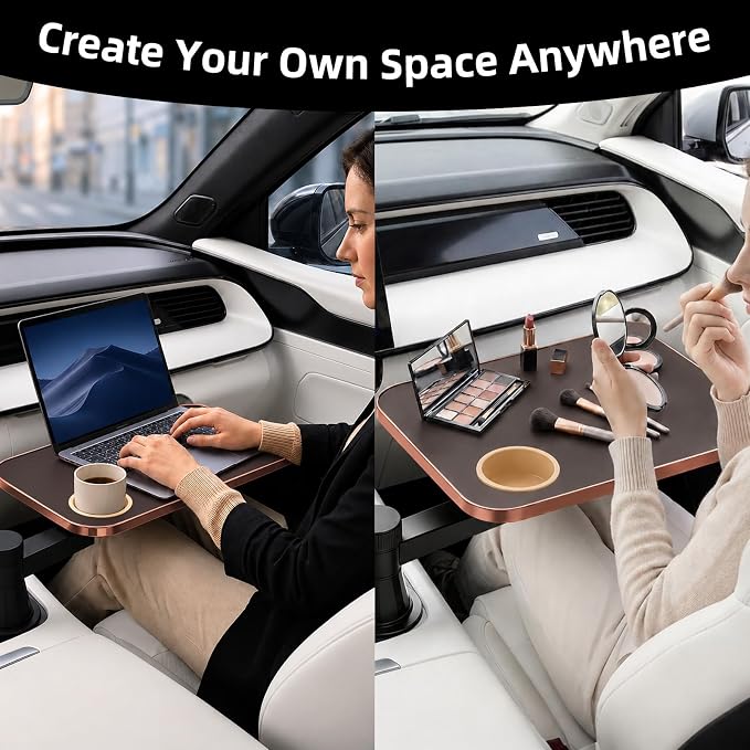 360° Rotating Car Desk Tray for Laptop & Food, Fits Tesla Model Y/3/S | 360° Rotating Car Desk, Premium Leather, Cup Slot, Adjustable for Laptop & Food, Fits Tesla Model Y/3/S & Most Cars - Image 5