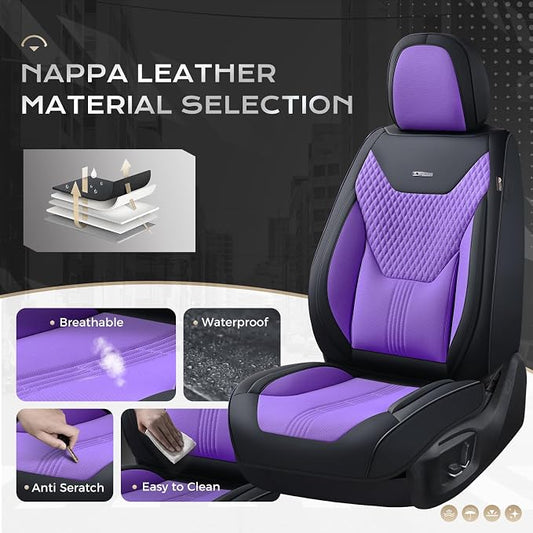 Coverado Car Seat Covers with Lumbar Support, Front Covers for Cars, Universal Automotive Seat Cover, Waterproof, Leather Car Seat Cushion, Interior Seat Protectors for Most Cars - Image 2