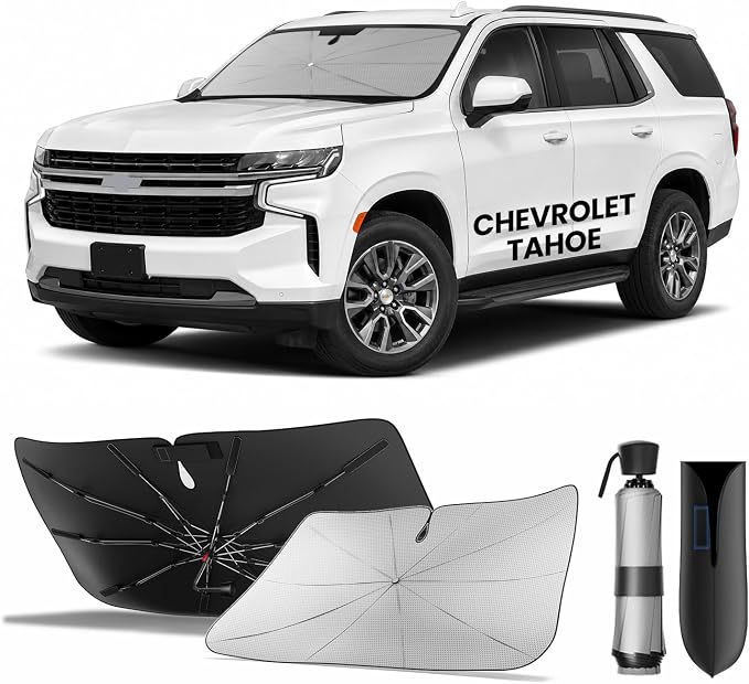 Zanch Windshield Sun Shade Umbrella: Custom Fit for Chevrolet Tahoe (2020-2026) [99% UV Protection, Up to 75℉ Cooler] Reflective Heat Shield, No Gaps & No Scratches, Foldable Front Sunshade Umbrella by Zanch