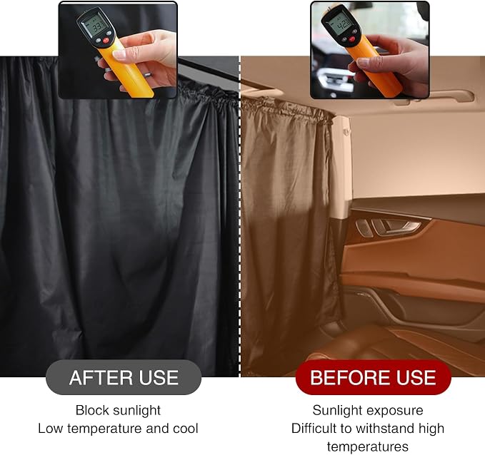 3 PCS Car Window Shades, 2 PCS 33.46In x 25.59In Vehicle Rear Window with Storage Bag, 1 PC 55.11In x 31.49In Car Partition Curtain, Universal Automotive Privacy Window Cover (Black) - Image 4