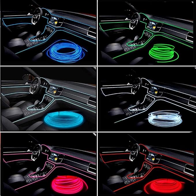 El Wire Pink Interior Car LED Strip Lights, 3M Neon Wire USB 5V with Fuse Protection for Automotive Interior Decoration, with 6mm Sewing Edge - Image 6