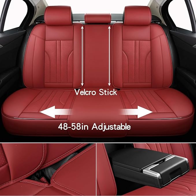 Red Car Seat Covers,Leather Car Seat Cover, Waterproof Seat Covers Full Set - Image 4