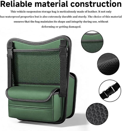 Car Organizer Storage Between Seats, Car Purse Holder, Nappa Leather Front Seat Storage Bag with Tissue Holder, Large Capacity Auto Console Organizer for Document Phone Wallet Snack (Green) - Image 3