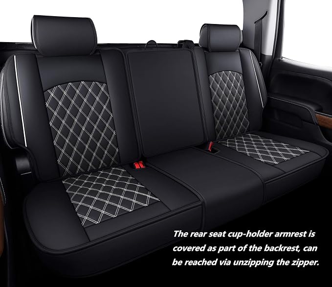 Seat Covers for GMC Sierra Chevy Chevrolet Silverado 2007-2026 | Aierxuan Custom Fit 1500 2500HD 3500HD Trail Boss Z71 Crew Double Extended Cab Waterproof Leather Full Set Black-White - Image 3