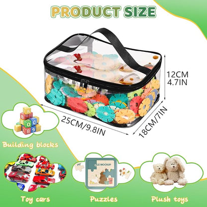 6 Pack Clear Toy Storage Bags, PVC Waterproof Toy Organizer, Black | Waterproof PVC, Transparent View, Reusable Zip Bags, Label Tags, for Blocks, Puzzles, Board Games, Travel and Home Storage - Image 2