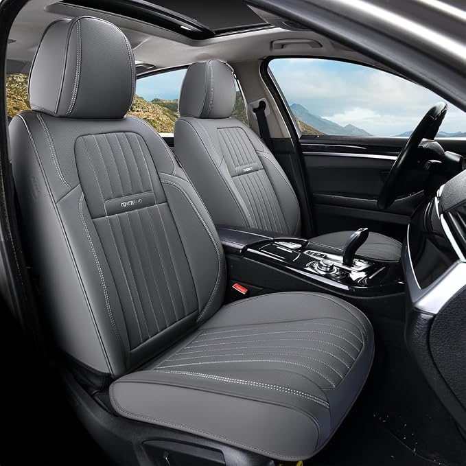 Coverado Car Seat Covers Full Set, Gray Car Seat Cover, Seat Covers for Cars, Waterproof Car Seat Protector, 5 Pieces Nappa Car Seat Cushion, Car Seat Covers Front Seats and Back Fit for Most Cars - Image 9
