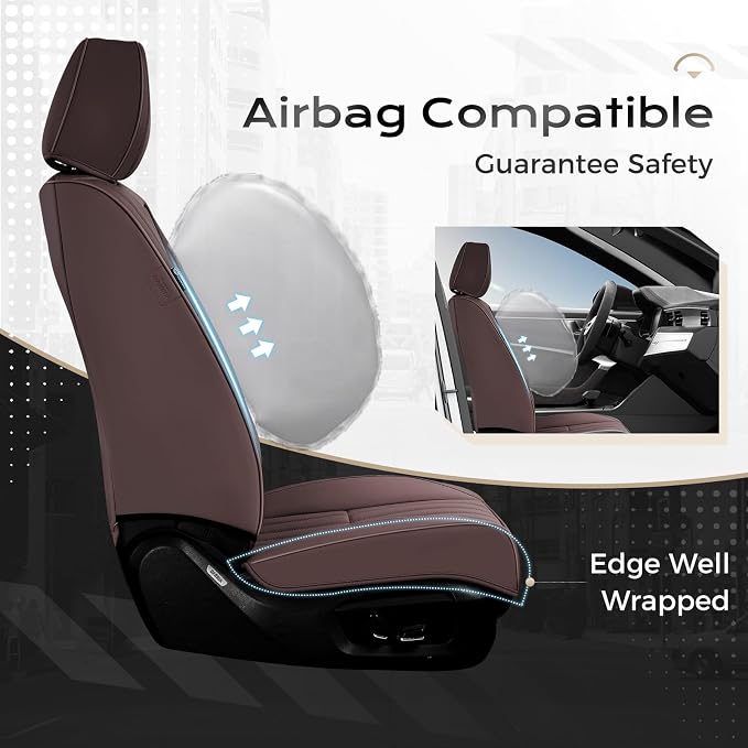 Coverado Car Seat Covers Full Set, Seat Covers for Cars, Car Seat Cover, Car Seat Protector, Leather Car Seat Cushion, Waterproof Car Seat Covers Front Seats and Back Fit for Most Cars(Coffee) - Image 4