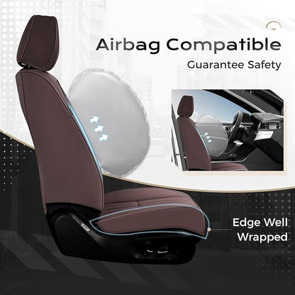 Coverado Car Seat Covers Full Set, Seat Covers for Cars, Car Seat Cover, Car Seat Protector, Leather Car Seat Cushion, Waterproof Car Seat Covers Front Seats and Back Fit for Most Cars(Coffee) - Image 4