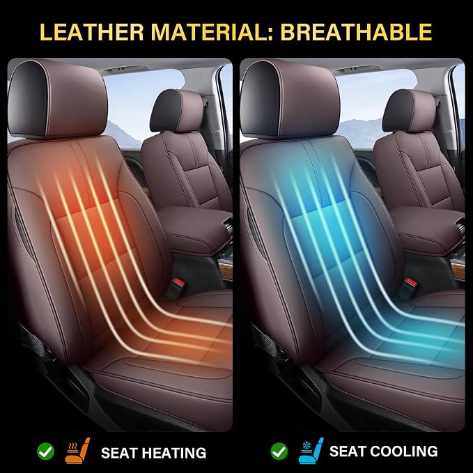 Coverado Chevy Silverado Seat Covers, Leather Car Seat Covers Custom Fit for Chevy Silverado GMC Sierra 2014-2018 1500, 2015-2019 2500HD 3500HD (Full Set, Brown) - Image 6