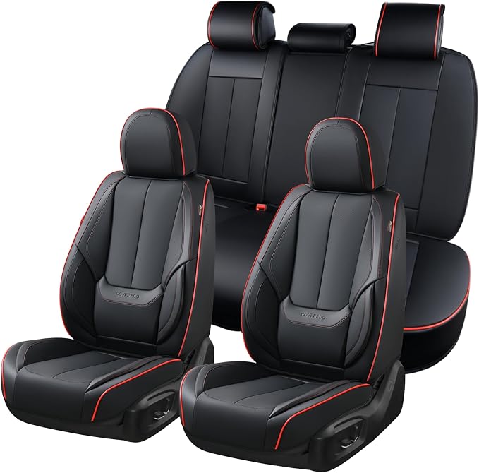 Coverado Car Seat Covers Full Set, Seat Covers for Cars, Black Car Seat Protector Waterproof, Nappa Leather Car Seat Cushion, Car Seat Covers Front Seats and Back Fit for Most Cars by COVERADOAUTO