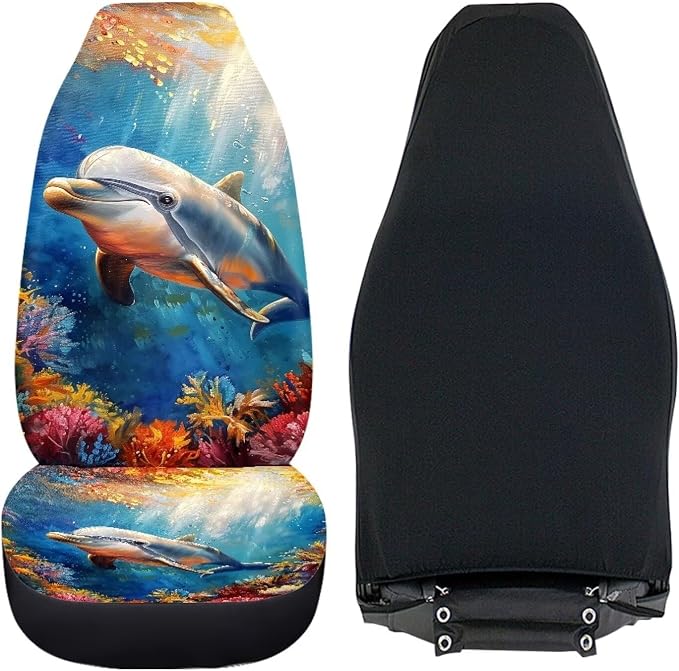 Dolphin Animal Car Seat Covers Two Front Only for Car, Automotive Interior Covers Front Seat Protectors, Car Accessories Universal Fit Seat Covers for Car, Truck, SUV - Image 6