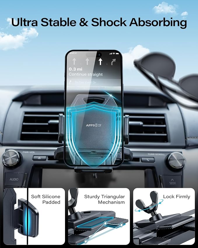APPS2Car Sturdy CD Slot Phone Mount with One Hand Operation Design | Hands-Free Car Phone Holder, 360° Rotation, Easy Removal, Universally Compatible with All iPhone & Android Phones Smartphone - Image 3