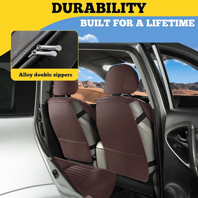 Front Car Seat Covers, Faux Nappa Leather for Sedan SUV, 2 Seats | Waterproof, Breathable and Airbag Compatible, Helps Reduce Slipping, Brown - Image 4