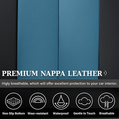 Coverado Back Leather Car Seat Covers for Trucks, Rear Seat Covers for Cars, Automotive Seat Covers Back Car Seat Cover, 3-Pieces Waterproof Nappa Leather Car Seat Cushion Protector, Black&Blue - Image 3