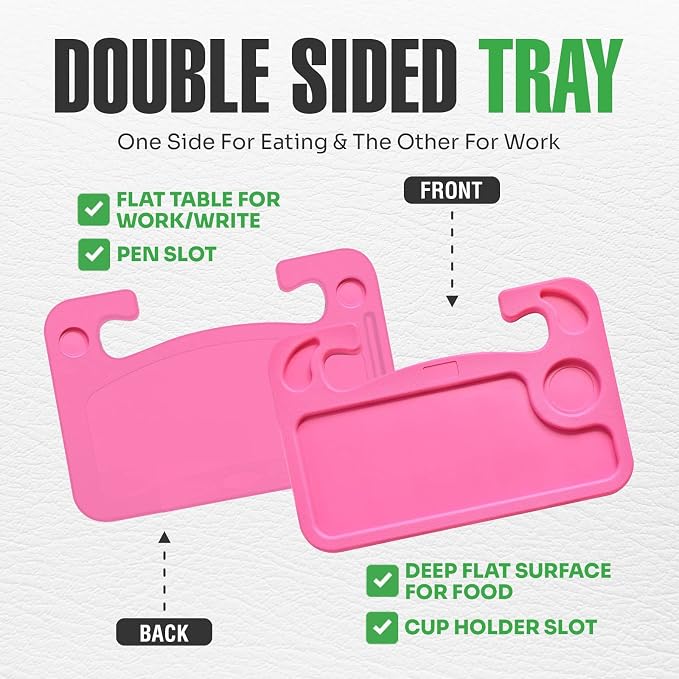 lebogner Steering Wheel Tray, Car Tray for Eating, Hook On Steering Wheel Desk for Food, Laptop and Car Accessories, Car Road Trip Must Haves Gadgets Car Table (Dark Pink) - Image 3