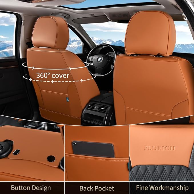 Seat Covers, Car Seat Covers Front Seats, Luxury Nappa Leather Seat Covers, Breathable and Waterproof Car Seat Protector 2 Seat, Automotive Seat Covers Universal for Most Cars-Brown&Black - Image 2