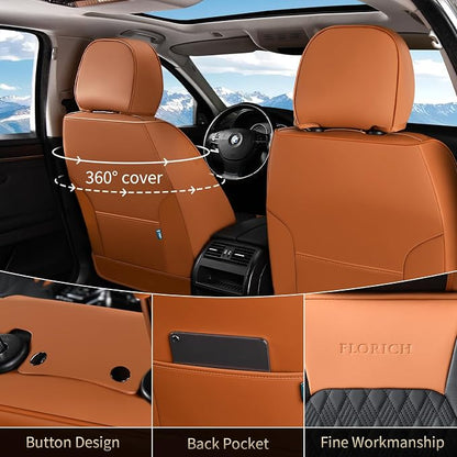 Seat Covers, Car Seat Covers Front Seats, Luxury Nappa Leather Seat Covers, Breathable and Waterproof Car Seat Protector 2 Seat, Automotive Seat Covers Universal for Most Cars-Brown&Black - Image 2