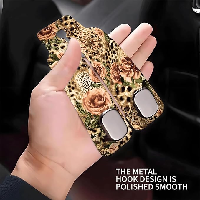 Car Seat Headrest Hook, Universal Leather Cute Hanger Holder Hook, Storage Organizer Interior Accessories for Purse Bags Handbag Luxury Leopard Rose - Image 4