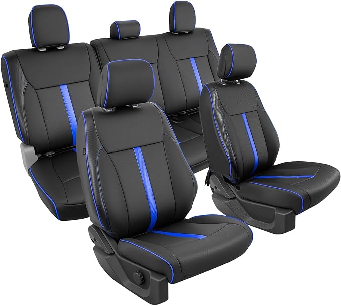 DiffCar® for Ford F150 Seat Covers 2015-2023 2024 2025 2026, Black/Blue | Full Set Faux Nappa Leather, Fit Crew and SuperCrew Cab XL XLT, Custom Fit for Ford F-150 Accessories, Pickup Seat Protectors by DifferentDesignsforCars