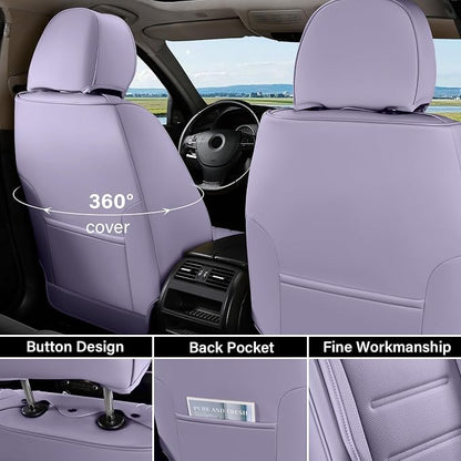 Coverado Car Seat Covers Full Set, Seat Covers for Cars, Car Seat Protector Waterproof, Leather Cushion, Universal Car Interior Covers Seat Protectors for Most Cars Purple - Image 2