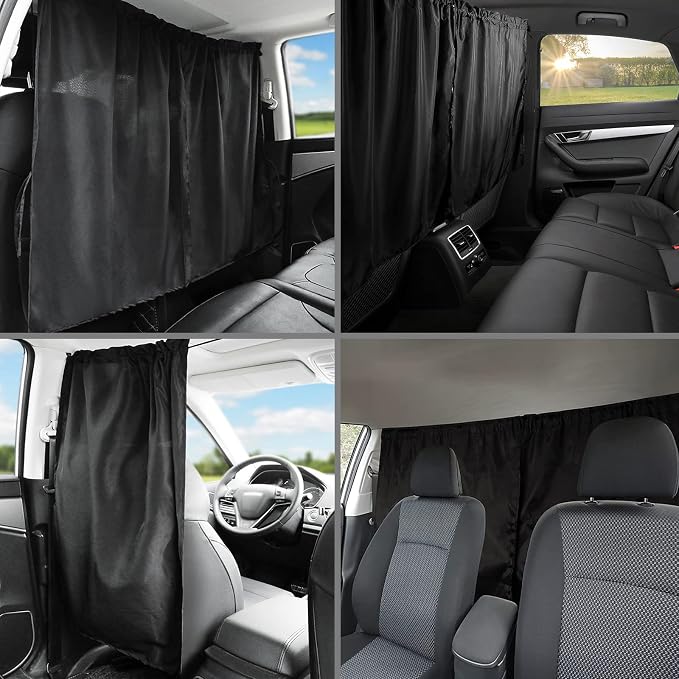 Car Privacy Curtain - Universal Auto Divider Between Rear Seat, Blackout Sun Shades, Side Window Covers for Travel, Camping, Nap, Sleeping (1Pc) - Image 7