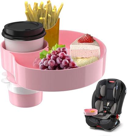 Kids Car Seat Tray, Travel Tray with Cup Holder for Toddler Baby, Kids Car Seat Food Snack Organizer for Road Trip, Stroller snack Organizer Travel Must Haves Toddler Must Haves (Pink) by SSPONT%C2%AE