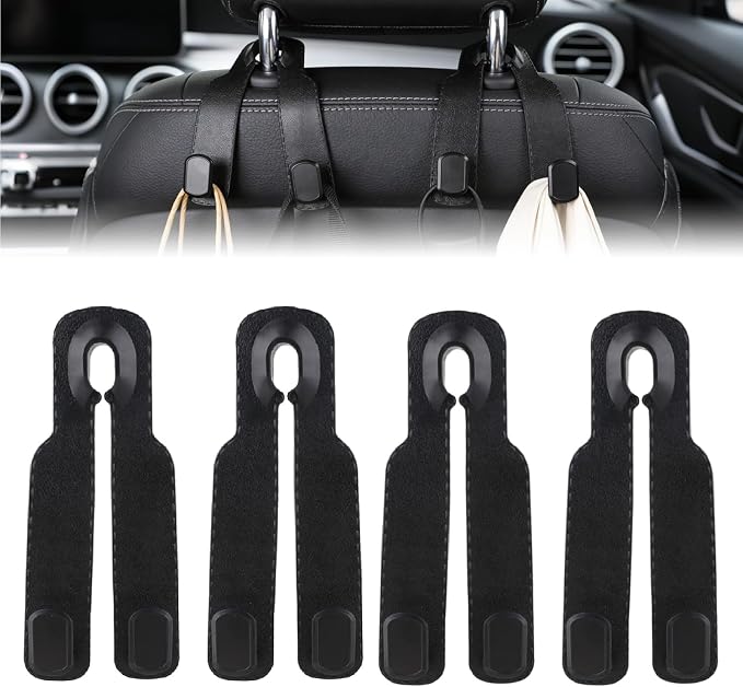 Car Seat Headrest Hooks for Purses and Bags, 4-Pack Heavy Duty Car Seat Hooks with Anti-Slip Pad, Universal Car Backseat Organizer Hanger Accessories for Grocery Bags (Pack) by HIGHBU