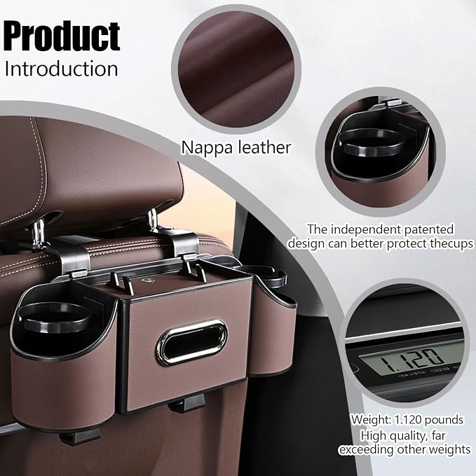 Back Seat Car Organizer,4 in 1 Multifunctional Car Back Seat Storage Box with Drink Cup Holder Tissue Box, for Hold Phone,Snacks, Drinks, Handbag - Image 4