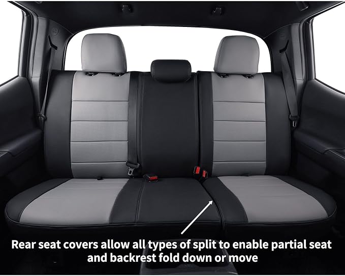 2024 2025 2026 Tacoma Seat Covers Full Set for Toyota Tacoma 4th Gen Double/Crew Cab SR,SR5,TRD Sport,TRD Off-Road,Limited,Fully Covered,Waterproof Leather Car Seat Protector(Black/Gray) - Image 5