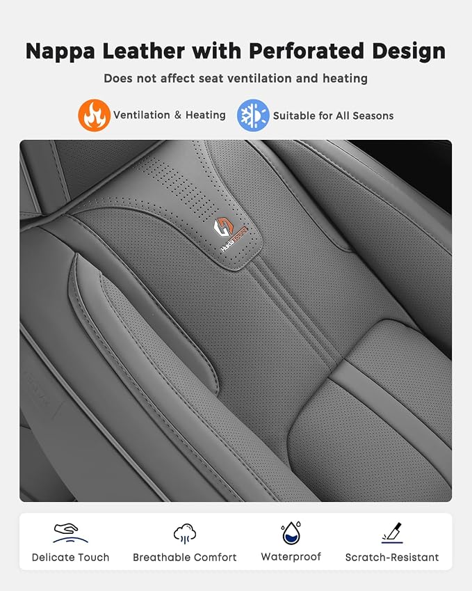 Huidasource Gray Seat Covers Luxury Nappa Leather, Car Seat Cover with Velcro Adjustable, Airbag, Lumbar Support, Cooling and Heating, Seat Covers for Universal Fit for Most Cars SUV Trucks, Gray - Image 7