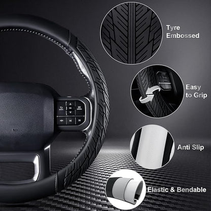 CAR PASS Rubber Leather Steering Wheel Cover Large-Size 15.5-16 Inches Fit for Truck SUV Large Car Ram F150 Tundra 4Runner Tacoma, XXL Heavy Duty Deep-Dish Car Floor Mats, Trim-to-Fit Car Mat Black - Image 7