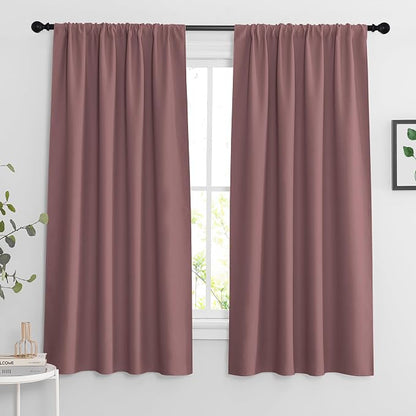 RYB HOME Blackout Curtains for Bedroom Living Room Nursery 63 inches Long | Thermal Insulated,Room Darkening,Privacy Protection,Rod Pocket,Drapes for Office Home Theater,W34 x L63,Dusty Rose,2 Panels by RYBHOME